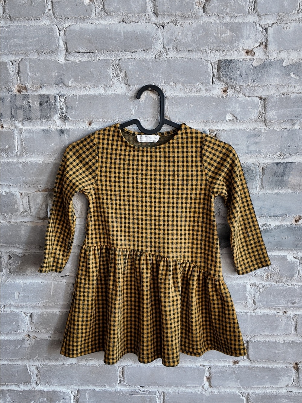 Zara Kids Mustard and Black Gingham Long-Sleeve Dress